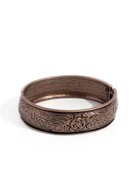 Engraved Floral Copper Hinge Bracelet